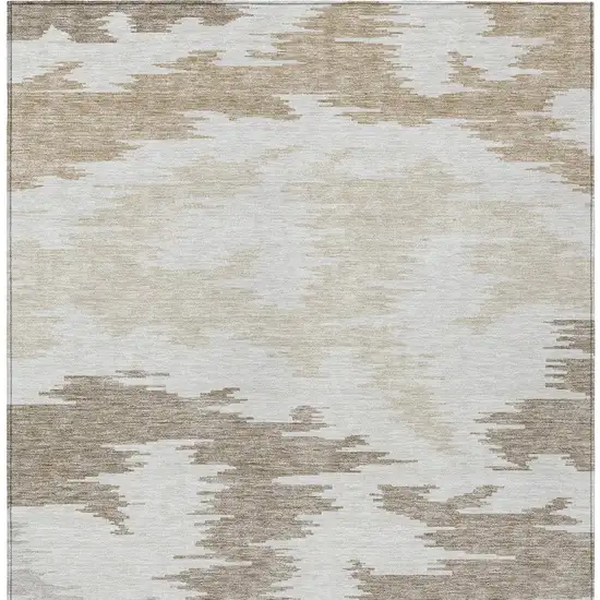 Ivory Beige And Brown Abstract Washable Indoor Outdoor Area Rug Photo 5
