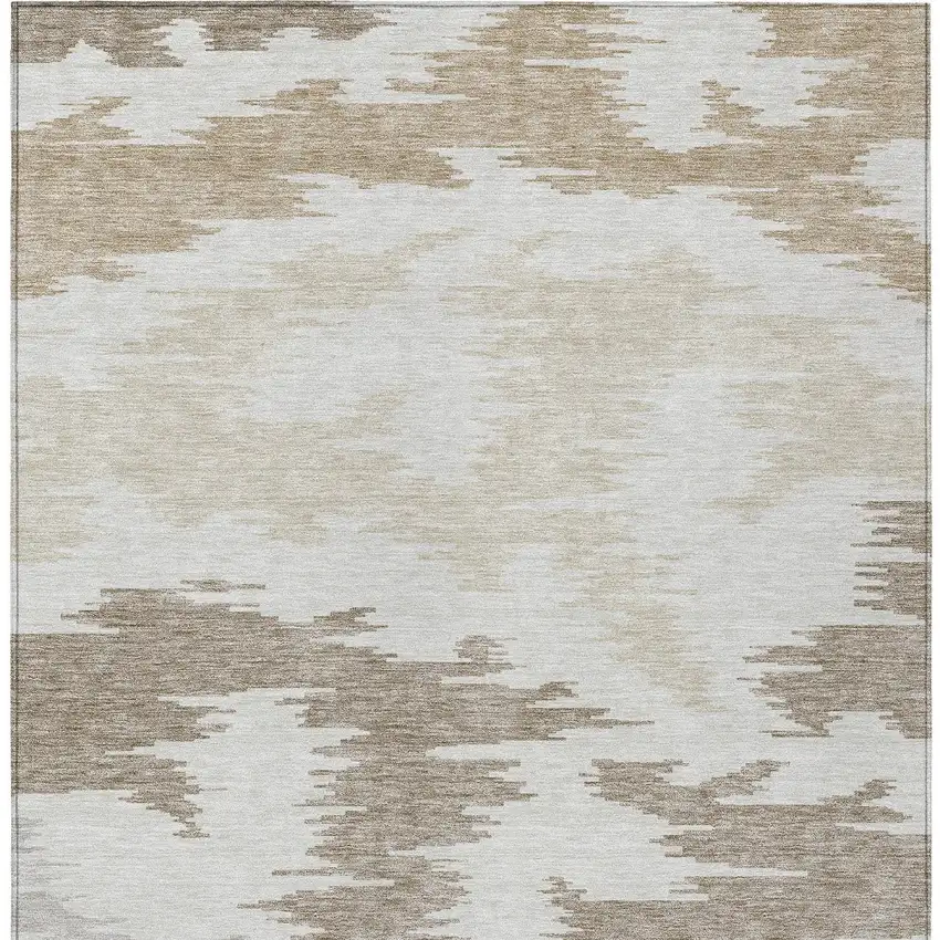 Ivory Beige And Brown Abstract Washable Indoor Outdoor Area Rug Photo 5