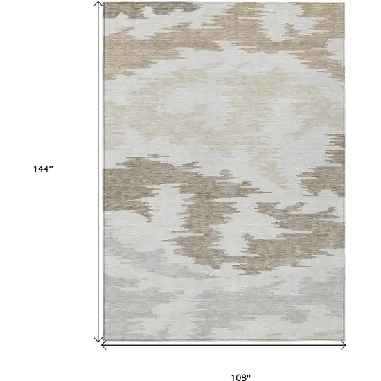 Ivory Beige And Brown Abstract Washable Indoor Outdoor Area Rug Photo 3