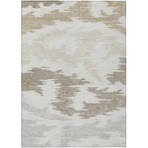 Photo of Ivory Beige And Brown Abstract Washable Indoor Outdoor Area Rug