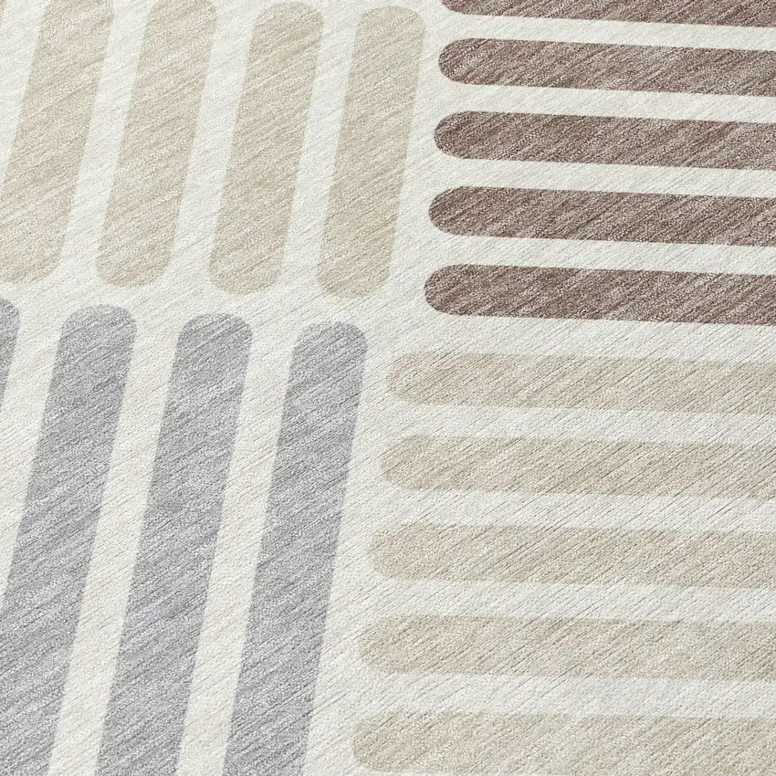 Ivory Beige And Brown Geometric Washable Indoor Outdoor Area Rug Photo 7