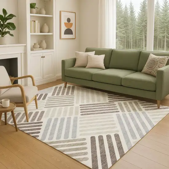 Ivory Beige And Brown Geometric Washable Indoor Outdoor Area Rug Photo 8