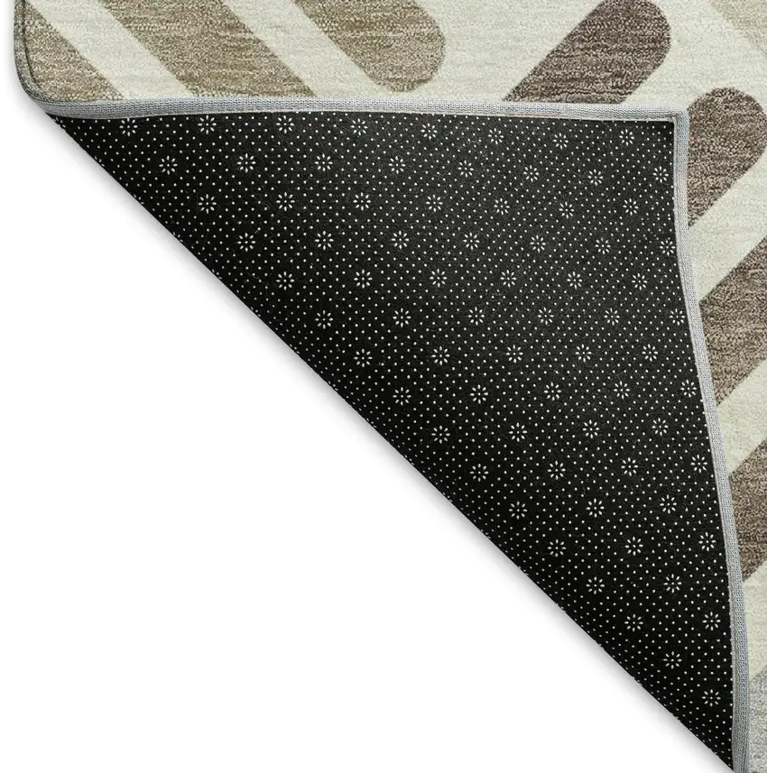 Ivory Beige And Brown Geometric Washable Indoor Outdoor Area Rug Photo 5