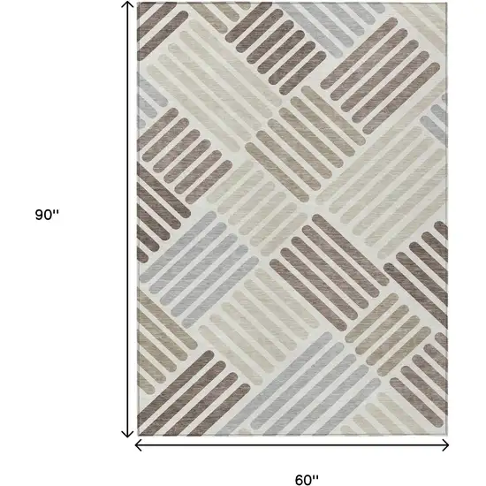 Ivory Beige And Brown Geometric Washable Indoor Outdoor Area Rug Photo 3
