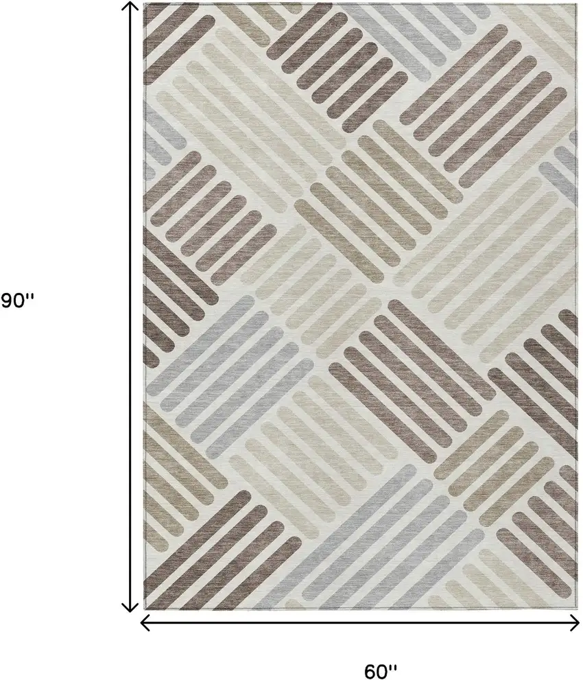 Ivory Beige And Brown Geometric Washable Indoor Outdoor Area Rug Photo 3