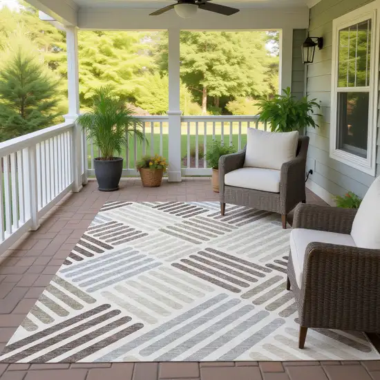 Ivory Beige And Brown Geometric Washable Indoor Outdoor Area Rug Photo 9