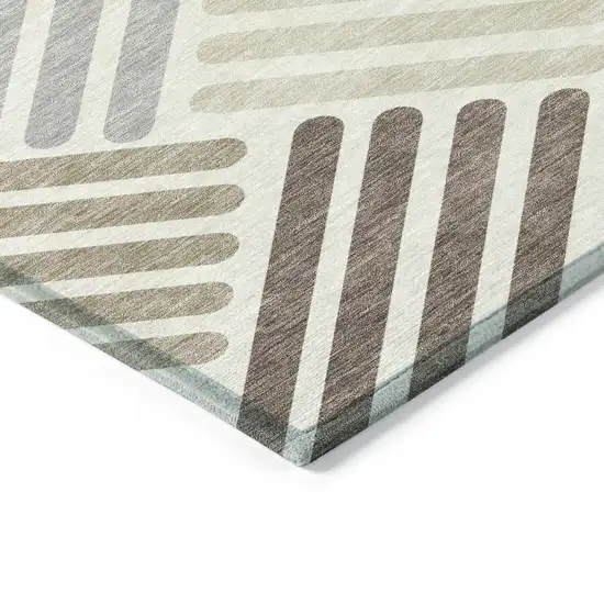 Ivory Beige And Brown Geometric Washable Indoor Outdoor Area Rug Photo 6