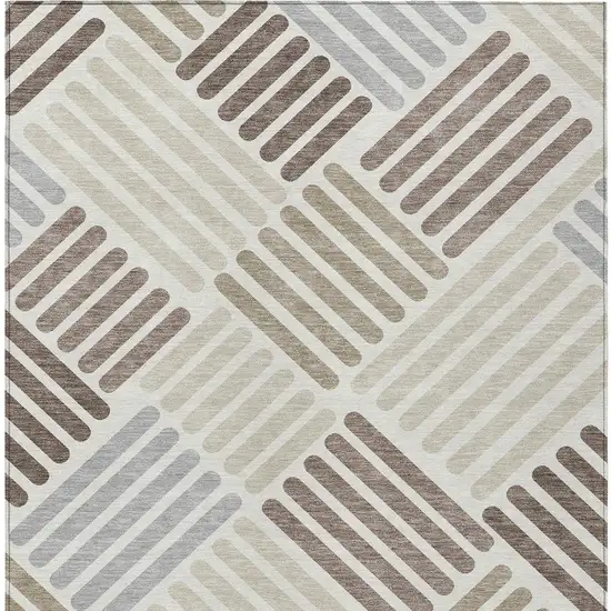 Ivory Beige And Brown Geometric Washable Indoor Outdoor Area Rug Photo 6