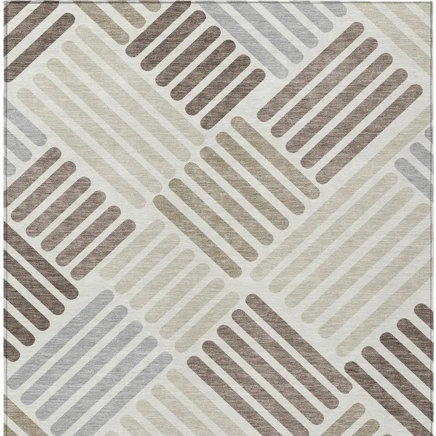 Ivory Beige And Brown Geometric Washable Indoor Outdoor Area Rug Photo 6