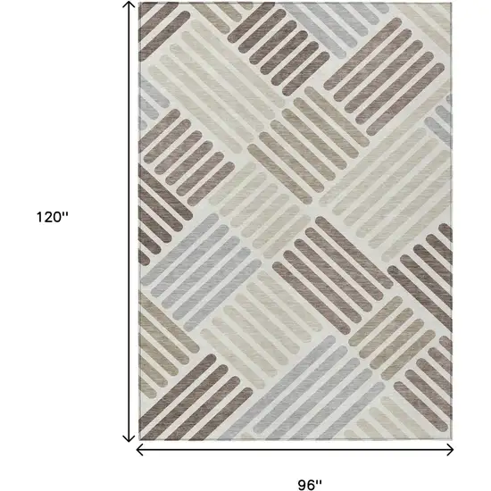 Ivory Beige And Brown Geometric Washable Indoor Outdoor Area Rug Photo 3