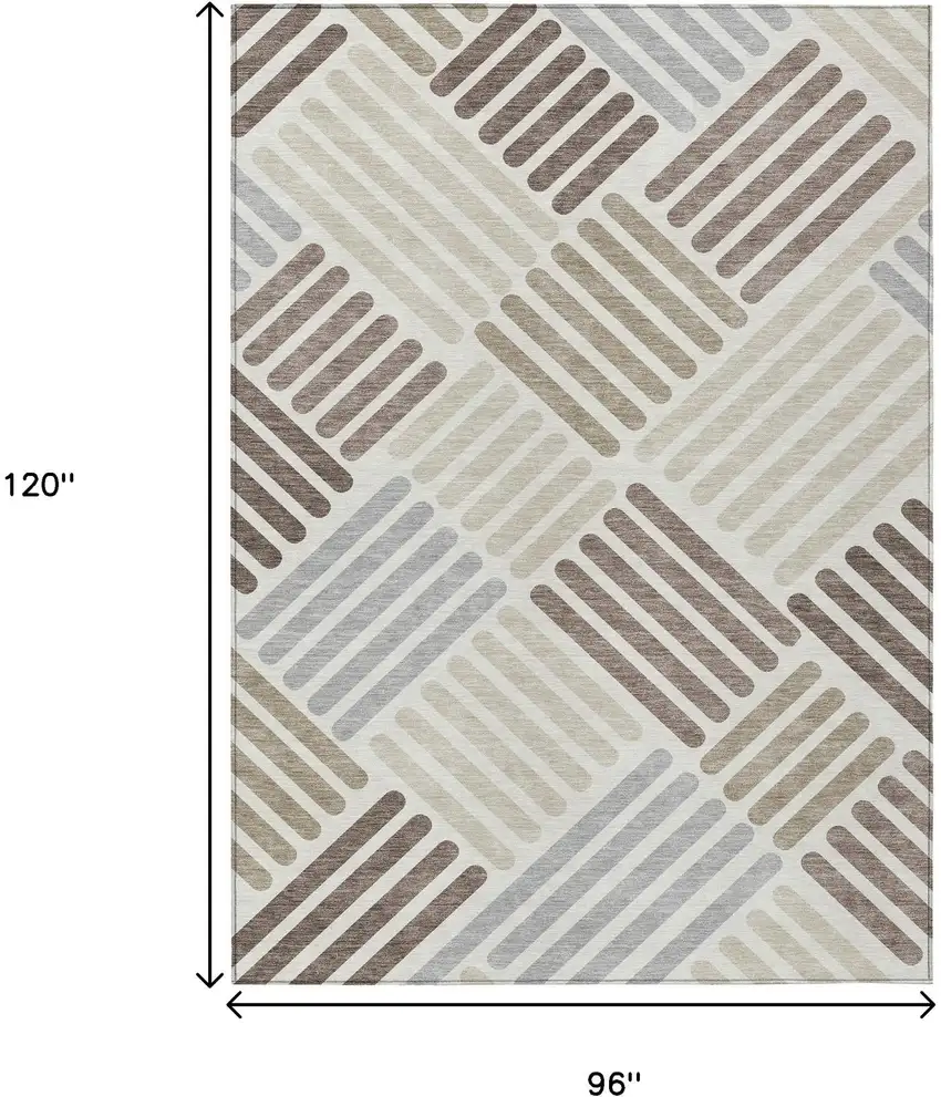 Ivory Beige And Brown Geometric Washable Indoor Outdoor Area Rug Photo 3