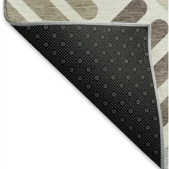 Ivory Beige And Brown Geometric Washable Indoor Outdoor Area Rug Photo 5