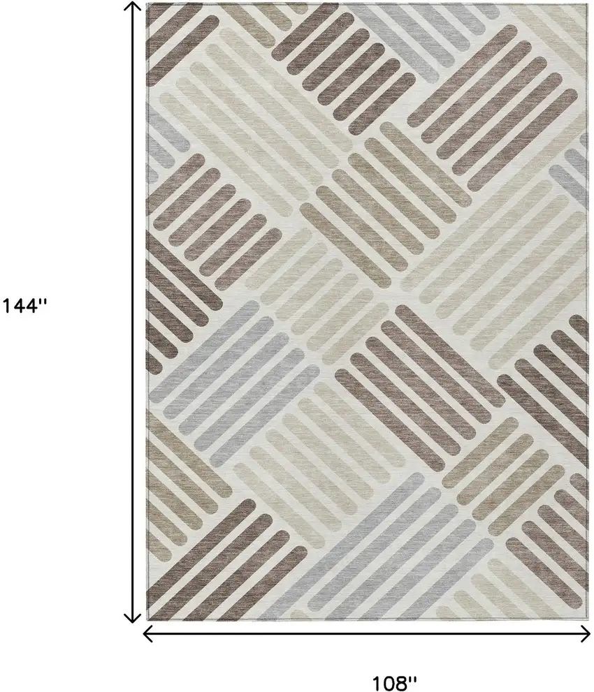 Ivory Beige And Brown Geometric Washable Indoor Outdoor Area Rug Photo 3