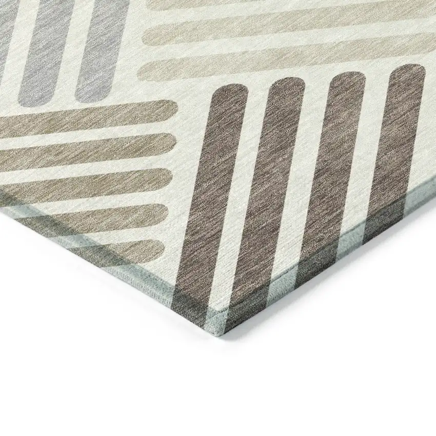 Ivory Beige And Brown Geometric Washable Indoor Outdoor Area Rug Photo 7
