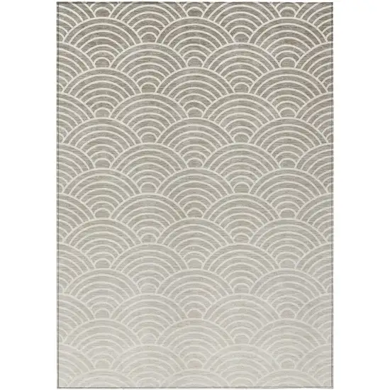 Ivory Beige And Brown Geometric Washable Indoor Outdoor Area Rug Photo 1