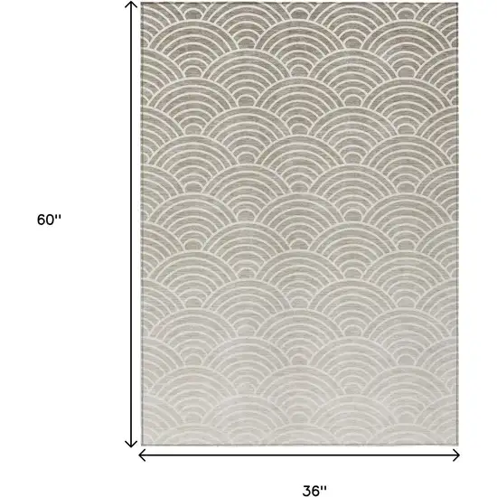 Ivory Beige And Brown Geometric Washable Indoor Outdoor Area Rug Photo 7