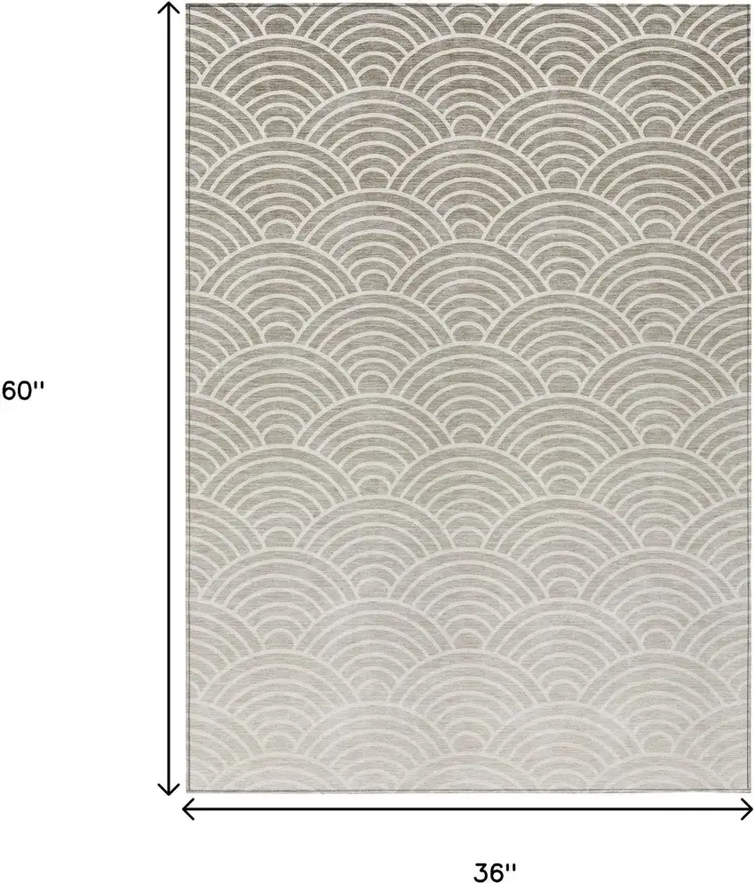 Ivory Beige And Brown Geometric Washable Indoor Outdoor Area Rug Photo 7