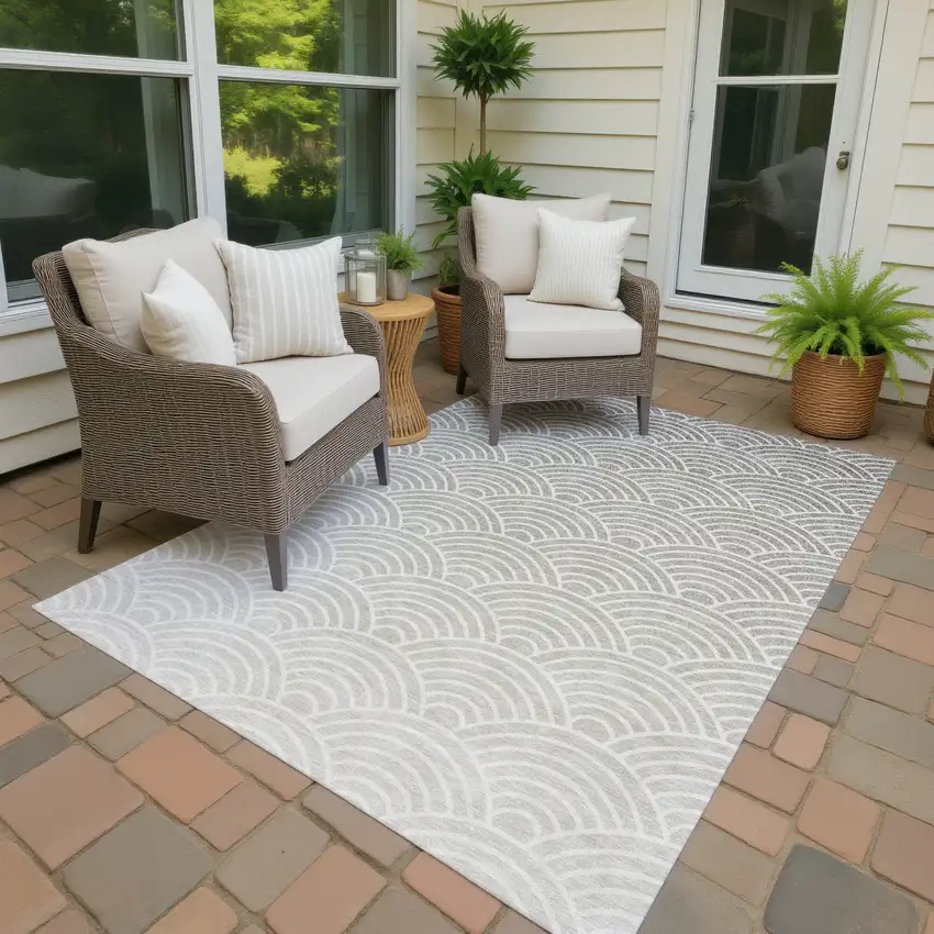 Ivory Beige And Brown Geometric Washable Indoor Outdoor Area Rug Photo 4