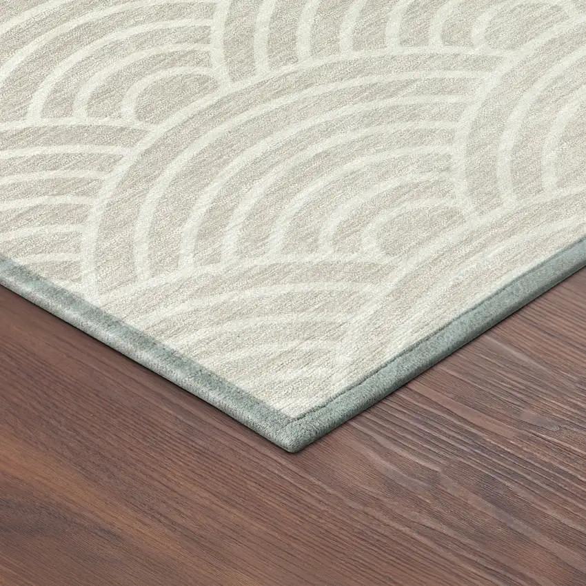 Ivory Beige And Brown Geometric Washable Indoor Outdoor Area Rug Photo 5