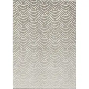Photo of Ivory Beige And Brown Geometric Washable Indoor Outdoor Area Rug