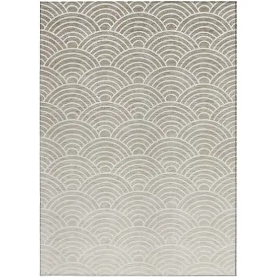 Ivory Beige And Brown Geometric Washable Indoor Outdoor Area Rug Photo 3