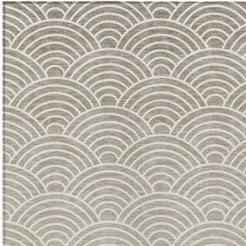 Ivory Beige And Brown Geometric Washable Indoor Outdoor Area Rug Photo 2