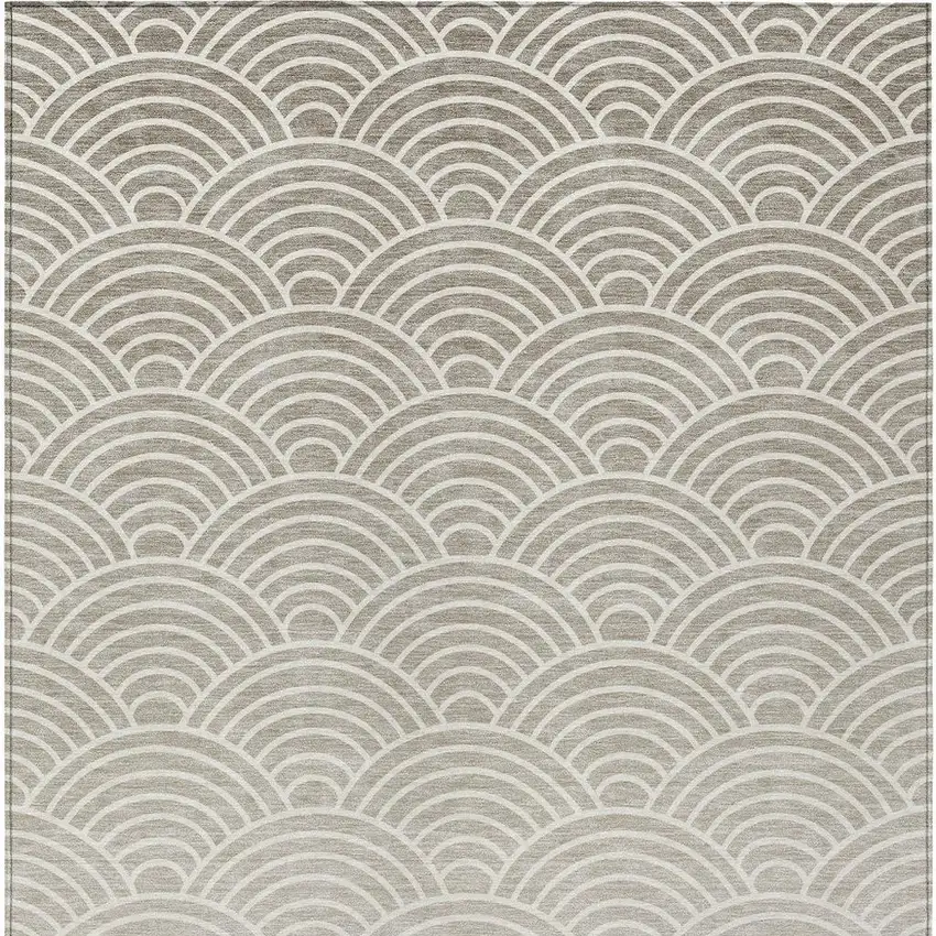 Ivory Beige And Brown Geometric Washable Indoor Outdoor Area Rug Photo 3