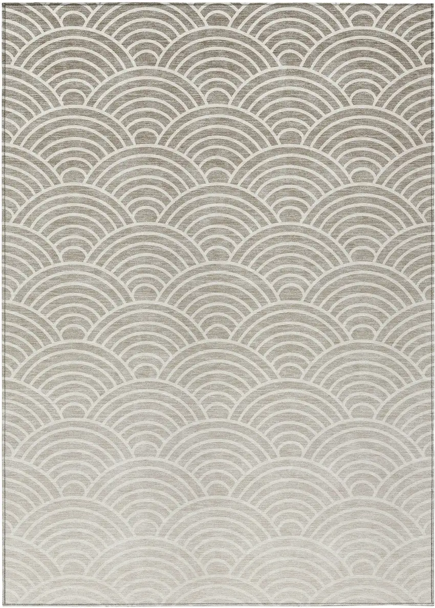 Ivory Beige And Brown Geometric Washable Indoor Outdoor Area Rug Photo 1