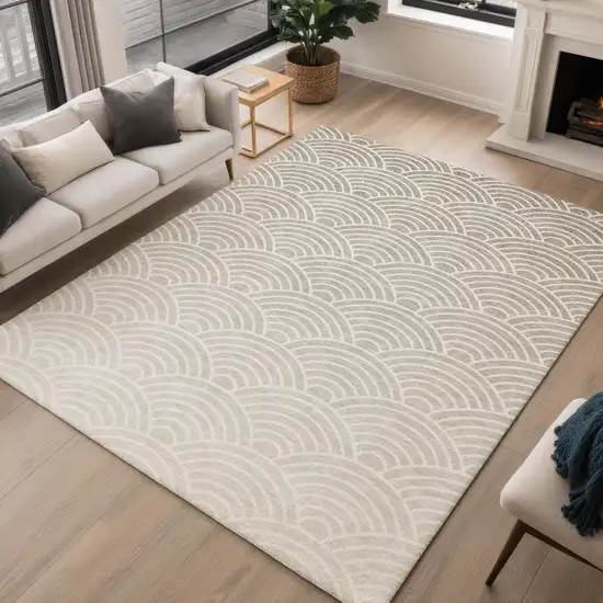 Ivory Beige And Brown Geometric Washable Indoor Outdoor Area Rug Photo 5