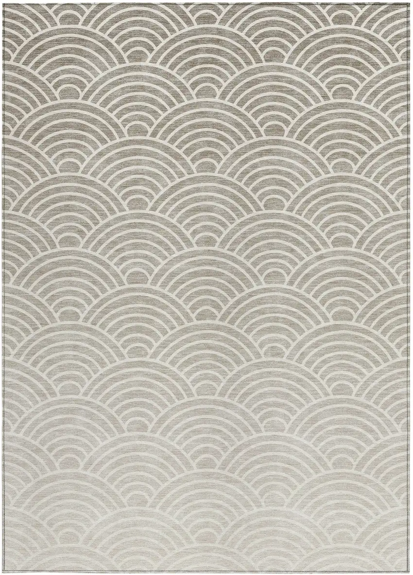 Ivory Beige And Brown Geometric Washable Indoor Outdoor Area Rug Photo 3