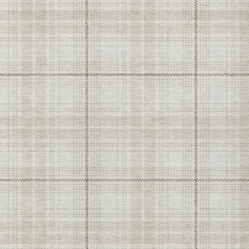 Ivory Beige And Brown Plaid Washable Indoor Outdoor Area Rug Photo 5