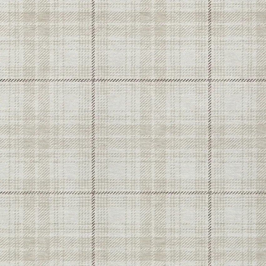 Ivory Beige And Brown Plaid Washable Indoor Outdoor Area Rug Photo 5