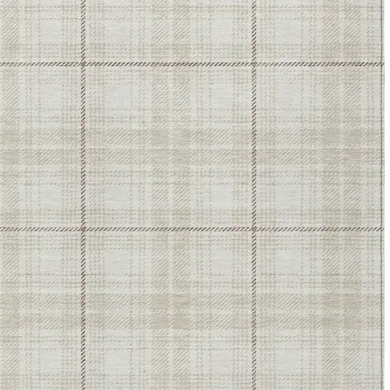 Ivory Beige And Brown Plaid Washable Indoor Outdoor Area Rug Photo 5