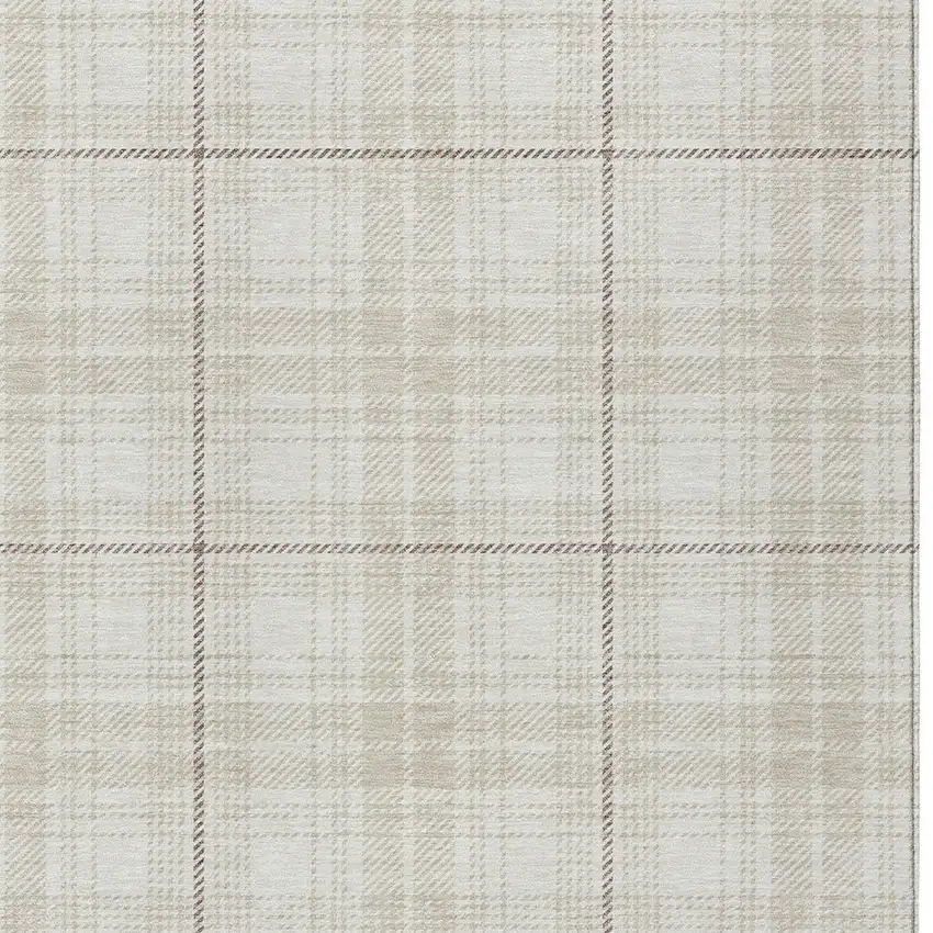 Ivory Beige And Brown Plaid Washable Indoor Outdoor Area Rug Photo 5