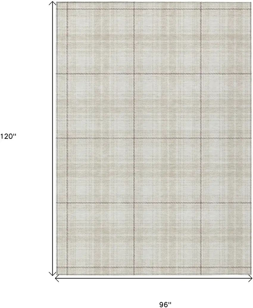Ivory Beige And Brown Plaid Washable Indoor Outdoor Area Rug Photo 3