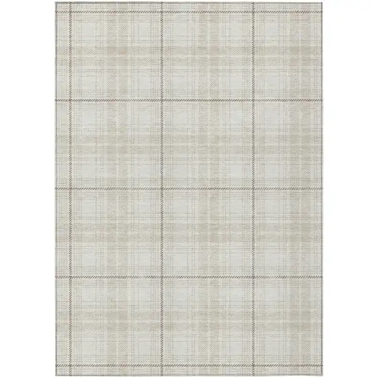 Ivory Beige And Brown Plaid Washable Indoor Outdoor Area Rug Photo 2