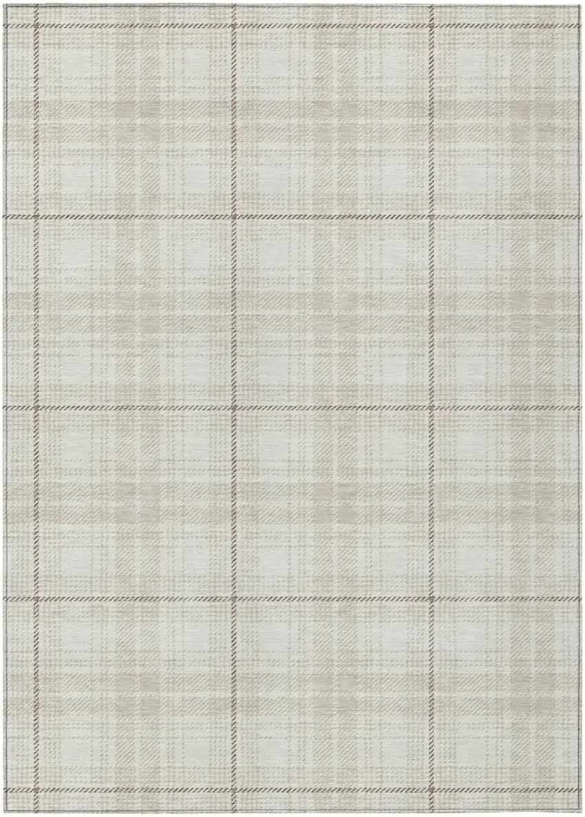 Ivory Beige And Brown Plaid Washable Indoor Outdoor Area Rug Photo 2