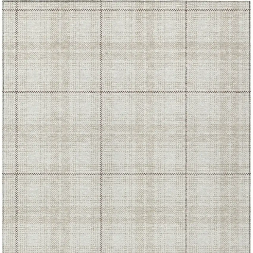 Ivory Beige And Brown Plaid Washable Indoor Outdoor Area Rug Photo 6