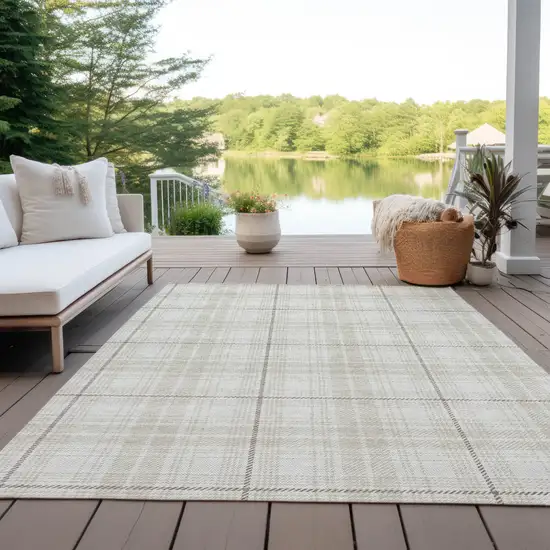 Ivory Beige And Brown Plaid Washable Indoor Outdoor Area Rug Photo 9