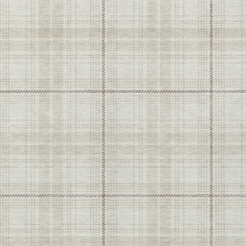 Ivory Beige And Brown Plaid Washable Indoor Outdoor Area Rug Photo 5