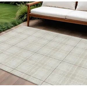 Photo of Ivory Beige And Brown Plaid Washable Indoor Outdoor Area Rug
