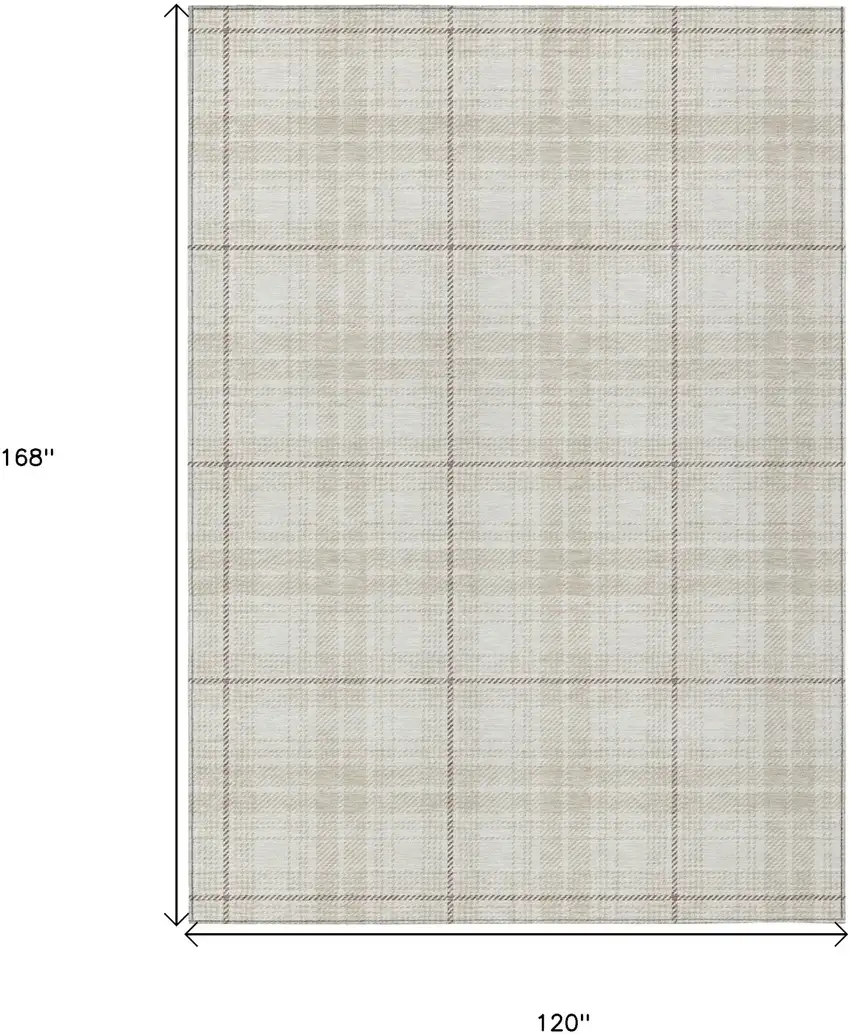 Ivory Beige And Brown Plaid Washable Indoor Outdoor Area Rug Photo 3