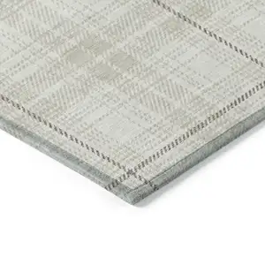 Photo of Ivory Beige And Brown Plaid Washable Indoor Outdoor Area Rug