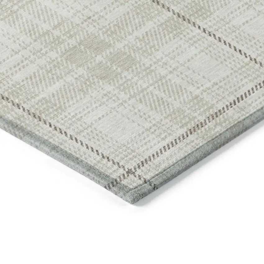 Ivory Beige And Brown Plaid Washable Indoor Outdoor Area Rug Photo 4