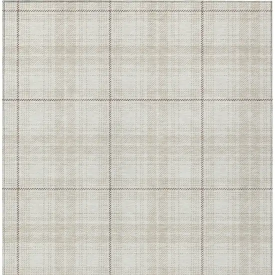 Ivory Beige And Brown Plaid Washable Indoor Outdoor Area Rug Photo 6