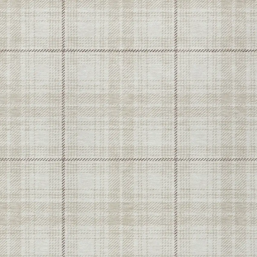 Ivory Beige And Brown Plaid Washable Indoor Outdoor Area Rug Photo 5