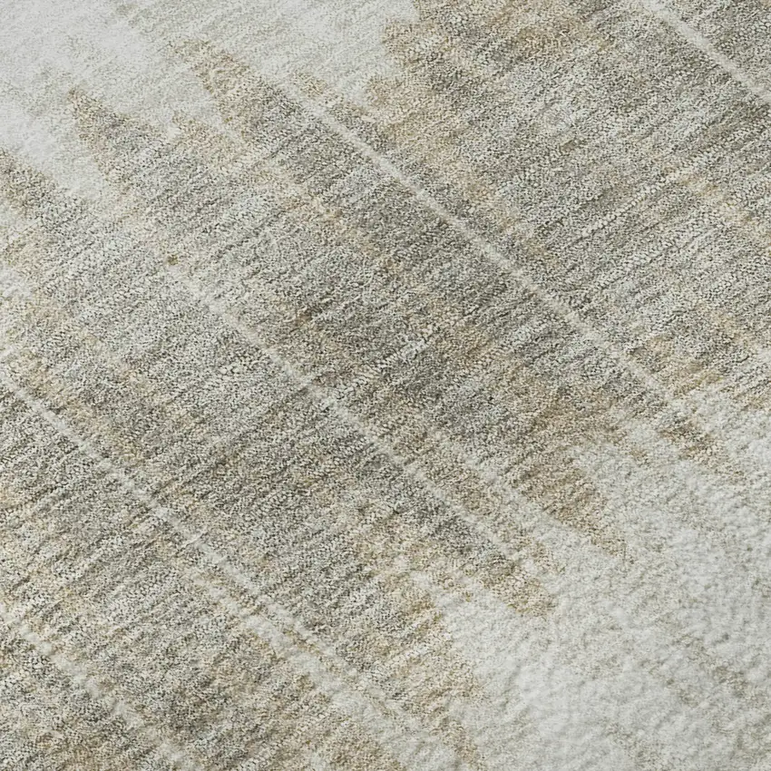 Ivory Beige And Brown Striped Washable Area Rug With UV Protection Photo 1