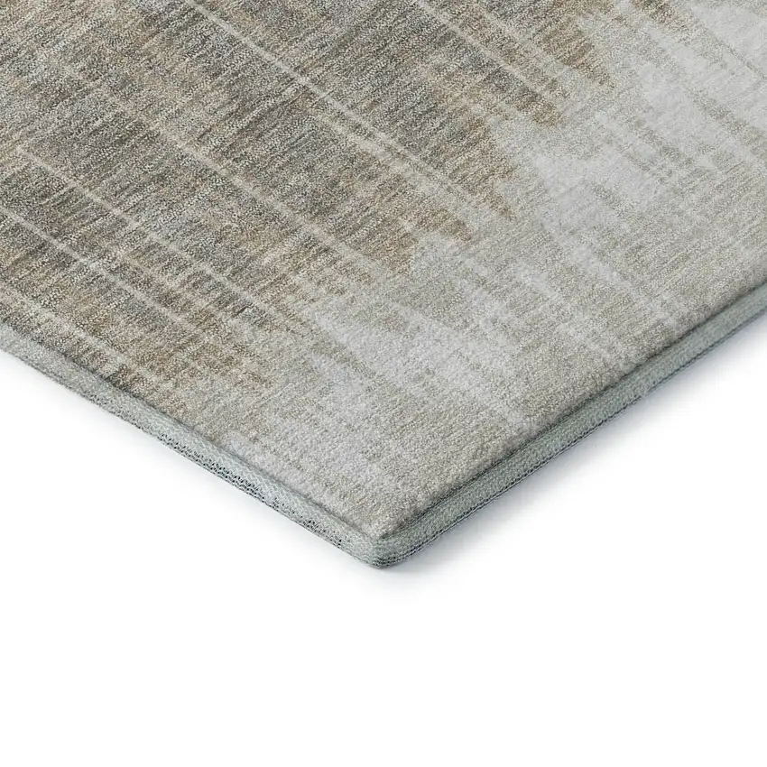 Ivory Beige And Brown Striped Washable Area Rug With UV Protection Photo 8