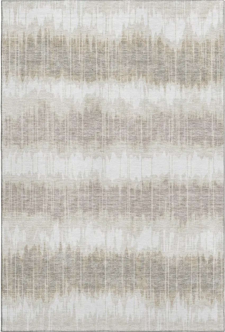 Ivory Beige And Brown Striped Washable Area Rug With UV Protection Photo 6