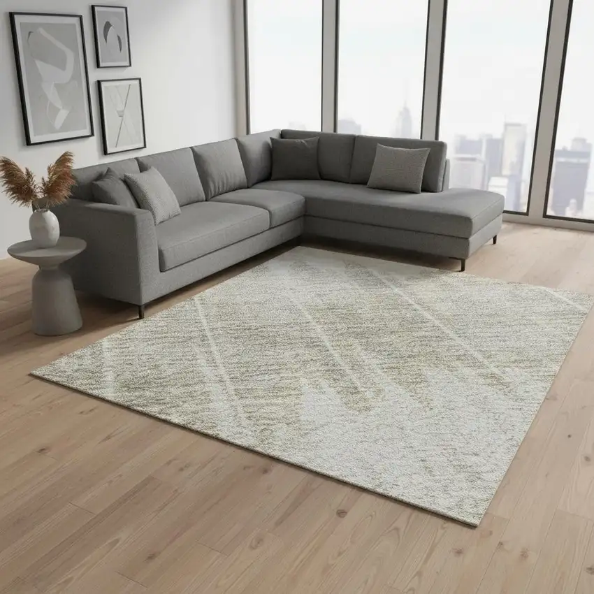 Ivory Beige And Brown Striped Washable Area Rug With UV Protection Photo 2